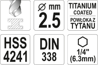 WIERTŁO DO METALU HSS-TIN HEX 1/4