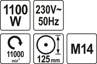 SZLIFIERKA KĄTOWA KĄTÓWKA 125MM 1100W 230V YATO YT-82100