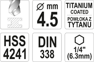 WIERTŁO DO METALU HSS-TIN HEX 1/4