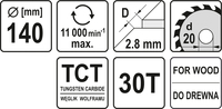 TARCZA WIDIOWA DO CIĘCIA DREWNA 140mm 30T 20mm YATO YT-60522