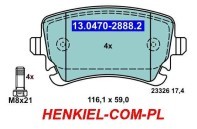 KLOCKI HAMULCOWE CERAMICZNE ATE 13.0470-2888.2 - TYŁ