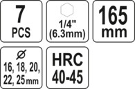 ZESTAW WIERTEŁ WIERTŁA DO DREWNA 4-OSTRZOWE 16-25mm 7SZT. HEX YATO YT-44693