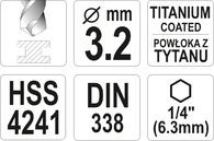 WIERTŁO DO METALU HSS-TIN HEX 1/4