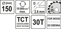 TARCZA WIDIOWA DO CIĘCIA DREWNA 150mm 30T 20mm YATO YT-60533