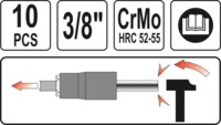 NASADKI WYKRĘTAKI DO USZKODZONYCH OBROBIONYCH ŚRUB NAKRĘTEK 3/8'' 10-19 mm KPL. 10 SZT. YATO YT-0603