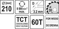 TARCZA DO CIĘCIA DREWNA 210/60T 30MM WIDIOWA YATO YT-6068