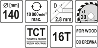 TARCZA WIDIOWA DO CIĘCIA DREWNA 160mm 18T 20mm YATO YT-6055