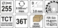 TARCZA DO CIĘCIA DREWNA 255/36T 30MM WIDIOWA YATO YT-60732