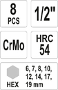 NASADKI UDAROWE KLUCZE TRZPIENIOWE HEX 6-19mm 1/2'' 8 SZT. KPL. YATO YT-1066