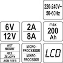 PROSTOWNIK ELEKTRONICZNY Z WYŚWIETLACZEM LCD 6V/2A 12V/8A YATO YT-83001