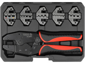 SZCZYPCE DO ZACISKANIA KONEKTORÓW + WYMIENNE 5 MATRYC WALIZKA 220mm YATO YT-22451