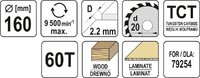 TARCZA DO CIĘCIA DREWNA 160/60T 20MM WIDIOWA YATO YT-60581