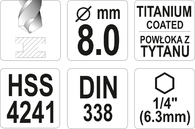 WIERTŁO DO METALU HSS-TIN HEX 1/4