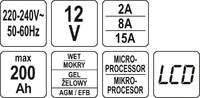 PROSTOWNIK ELEKTRONICZNY Z WYŚWIETLACZEM LCD 12V/2/8/15A YATO YT-83003