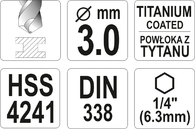 WIERTŁO DO METALU HSS-TIN HEX 1/4