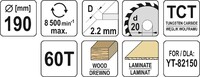 TARCZA WIDIOWA DO CIĘCIA DREWNA dla YT-82150 190mm 60T 20mm YATO YT-60636