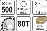 TARCZA DO CIĘCIA DREWNA 500mm 80T 32mm YATO YT-60872