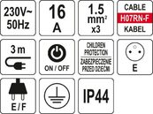 PRZEDŁUŻACZ LISTWA ZASILAJĄCA WARSZTATOWA IP44 4 GNIAZDA Z UZIEMIENIEM WYŁĄCZNIK 3m 1,5mm2 CZARNY YATO YT-81241