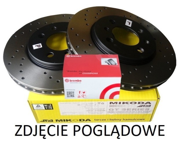 Tarcze hamulcowe wentylowane MIKODA 1494 GT malowane, wiercone, kolor: czarny + KLOCKI BREMBO P50093 - MERCEDES KLASA A (W176) KLASA B (W246, W242) CLA Coupe (C117) CLA Shooting Brake (X117) KLASA GLA (X156) - OŚ PRZEDNIA