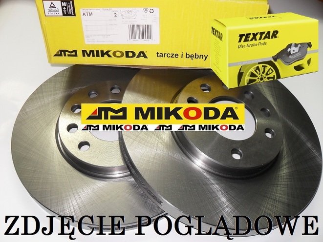 Tarcze hamulcowe pełne MIKODA 1534 + KLOCKI TEXTAR 2387101 - NISSAN JUKE (F15) PULSAR Hatchback (C13) QASHQAI/QASHQAI +2 I (J10,JJ10) TIIDA Hatchback (C12) - OŚ TYLNA 