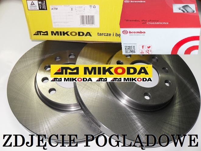 Tarcze hamulcowe pełne MIKODA 1343 + KLOCKI BREMBO P49049 - MAZDA 3 (BM, BN)  - OŚ TYLNA