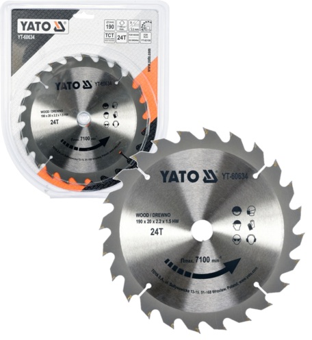 TARCZA WIDIOWA DO CIĘCIA DREWNA 190mm 24T 20mm YATO YT-60634