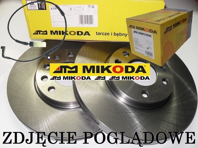 Tarcze hamulcowe wentylowane MIKODA 0430 + KLOCKI MIKODA 70430 + CZUJNIK MAXGEAR 34351163066/MG - BMW 5 (E39) - OŚ TYLNA