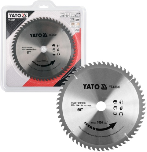 TARCZA WIDIOWA DO CIĘCIA DREWNA dla YT-82153 235mm 60T 25,4mm YATO YT-60687