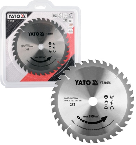 TARCZA WIDIOWA DO CIĘCIA DREWNA dla YT-82150 190mm 36T 20mm YATO YT-60635