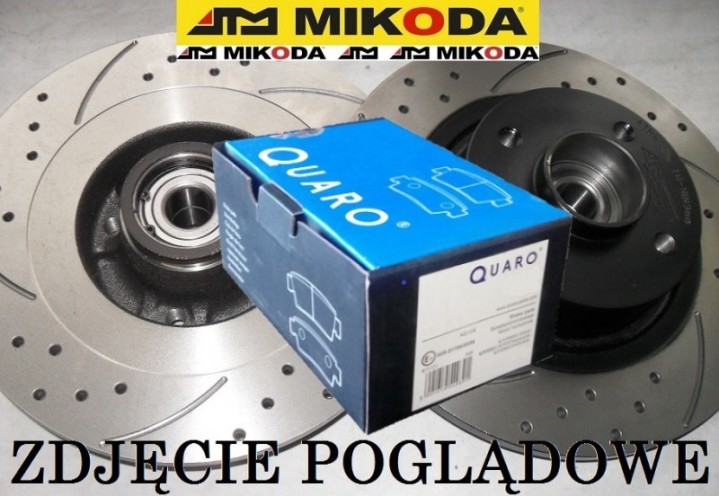 Tarcze hamulcowe pełne z łożyskiem i pierścieniem ABS MIKODA 0568L GT malowane, nacinane, wiercone, kolor: czarny + KLOCKI QUARO QP3964C ceramiczne - CITROËN BERLINGO (B9) PEUGEOT 308 (4A_,4C_) 308 SW (4E_, 4H_) PARTNER 08r- PARTNER Tepee - OŚ TYLNA