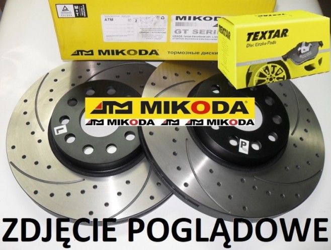 Tarcze hamulcowe pełne MIKODA 0821 GT malowane, nacinane, wiercone, kolor: czarny + KLOCKI TEXTAR 2408601 - HONDA CIVIC VIII Hatchback (UFO) CIVIC IX (FK) CIVIC IX Sedan (FB) CIVIC IX Tourer (FK) - OŚ TYLNA