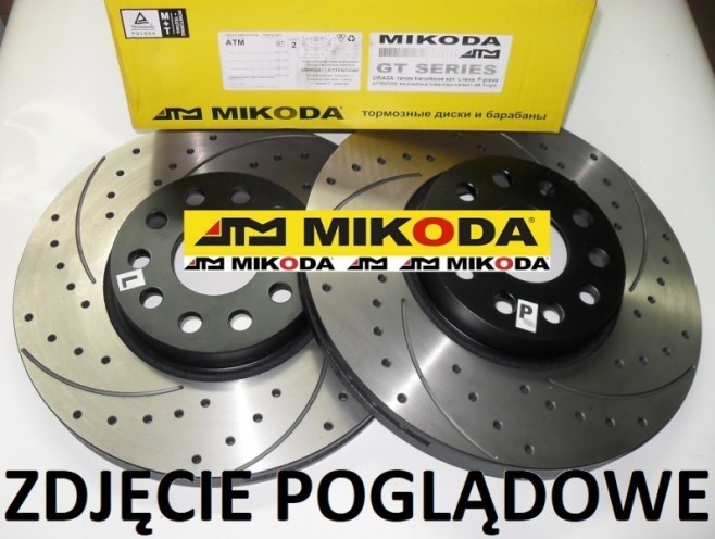 Tarcza hamulcowa wentylowana MIKODA 0345 GT malowana, nacinana, wiercona, kolor: czarny - ALFA ROMEO 147 156 164 GT (937_) GTV (916_) SPIDER (916_) FIAT DOBLO (263_) QUBO (225_) LANCIA THEMA (834_) OPEL COMBO (X12) - OŚ PRZEDNIA