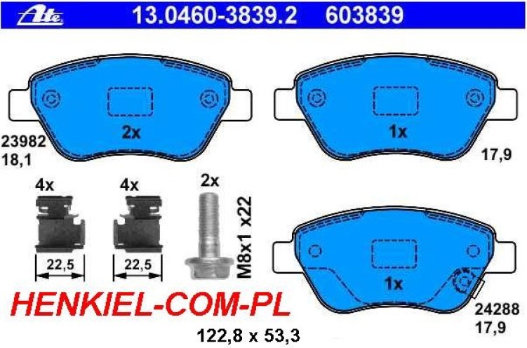 KLOCKI HAMULCOWE ATE 13.0460-3839.2 - PRZÓD