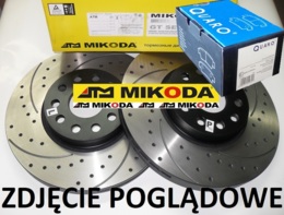 Tarcze hamulcowe wentylowane MIKODA 1119 GT malowane, nacinane, wiercone, kolor: czarny + KLOCKI QUARO QP5072C ceramiczne - KIA VENGA (YN) (sys. TRW) - OŚ PRZEDNIA